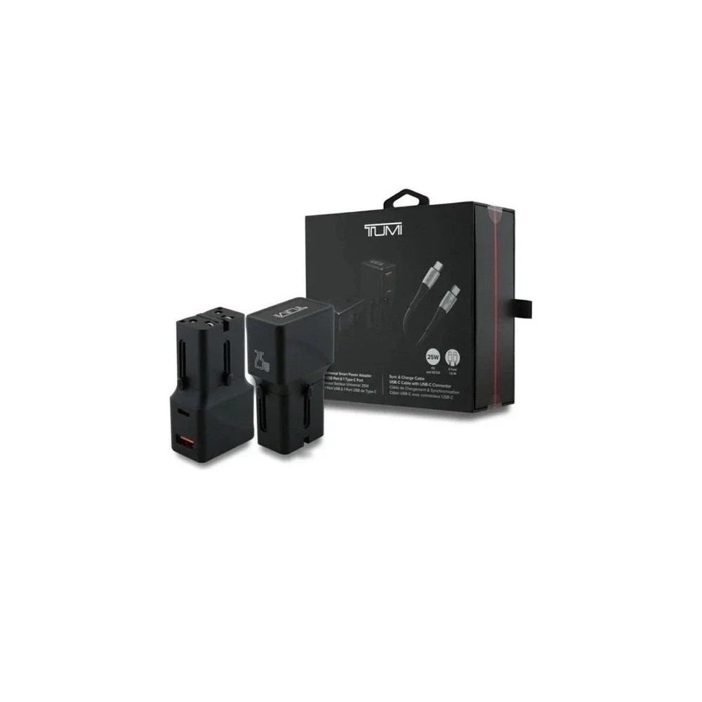 TUMI 25W Universal Smart Power Adapter with 1 USB Port & 1 Type-C Port (AB)
